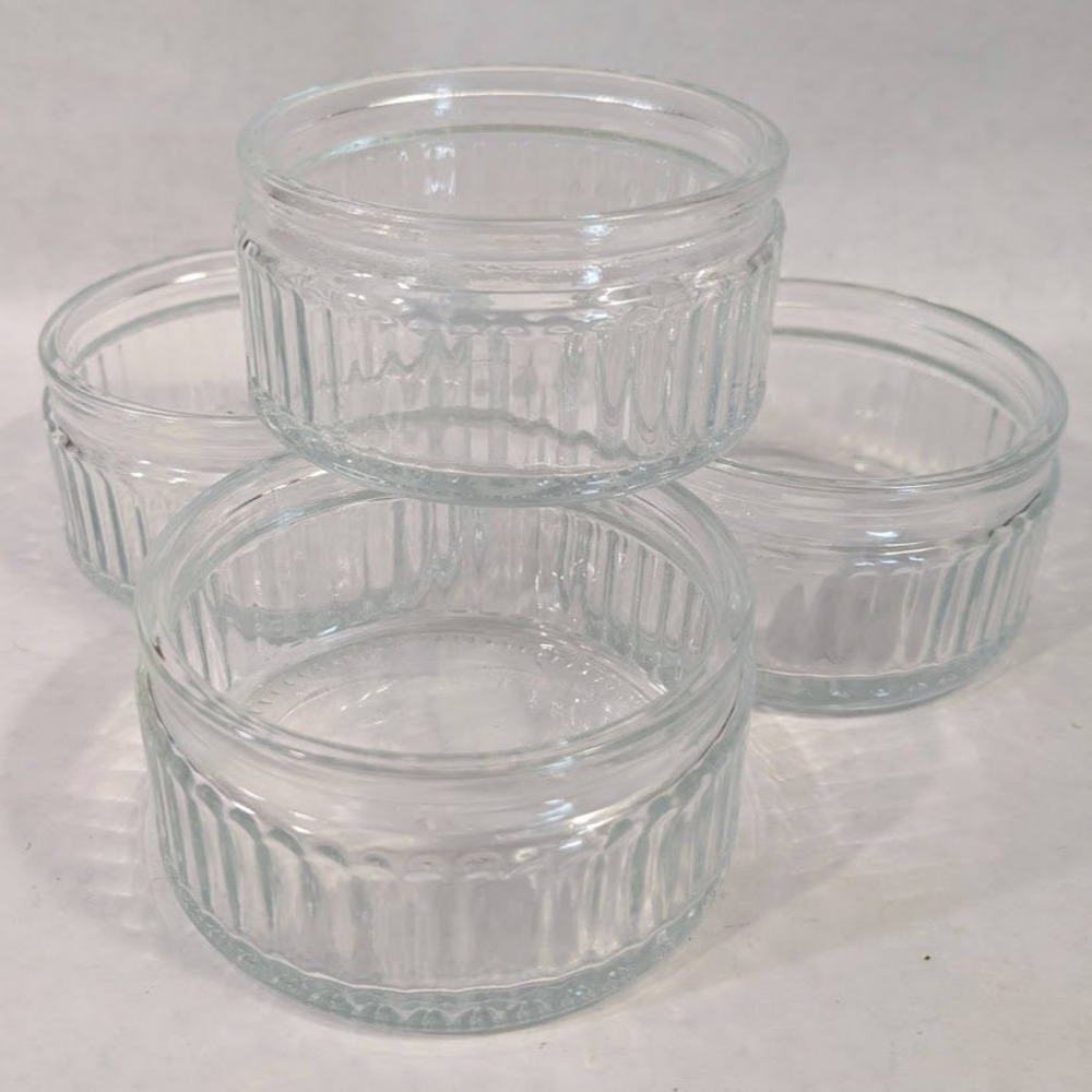 Vintage Clear Glass Ramekins Set of 4 Ribbed Fluted Souffle Custard Cups 3.5in